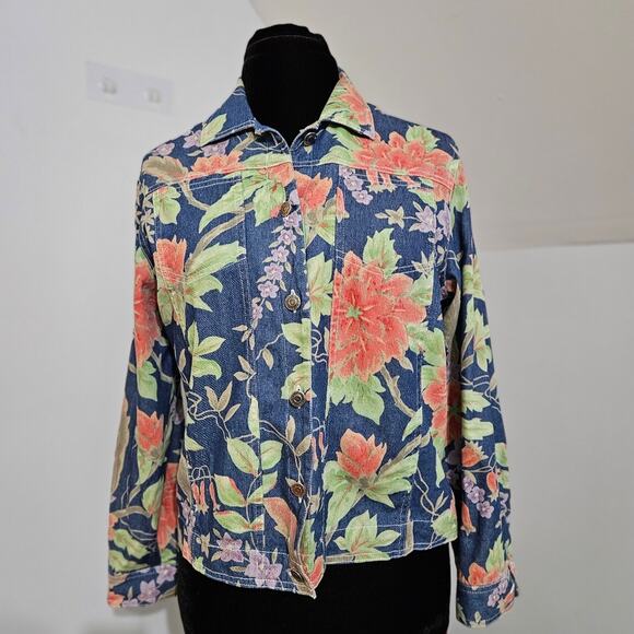 Floral Print Button Front Cotton Shacket Lightweight Jacket by Sag Harbor Small - Picture 14 of 14